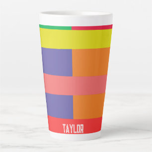 Colour block Stripe Monogram Name Rainbow Latte Mug