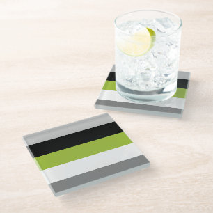 Colour Block Stripes Lime Green Grey Black White Glass Coaster