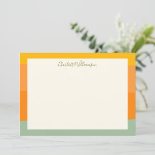Colour Block Stripes Orange Sage Green Personalize Card