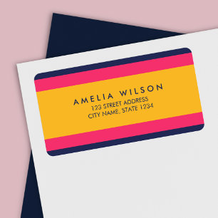 Colour Block Vibrant Blue Pink Yellow Address Label