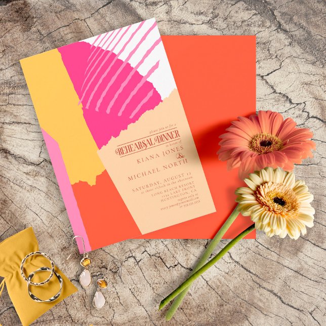 Colour Block Wedding Rehearsal Dinner Summer ID740 Invitation (Front/Back In Situ)