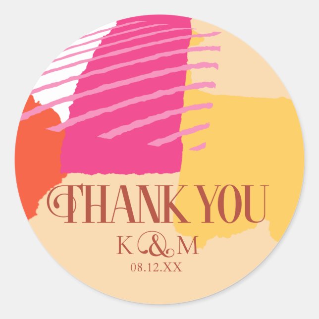 Colour Block Wedding Thank You Summer ID740 Classic Round Sticker (Front)