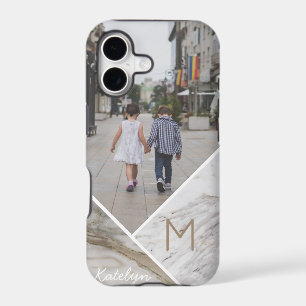 Colour Block White Marble Monogram Custom Photo