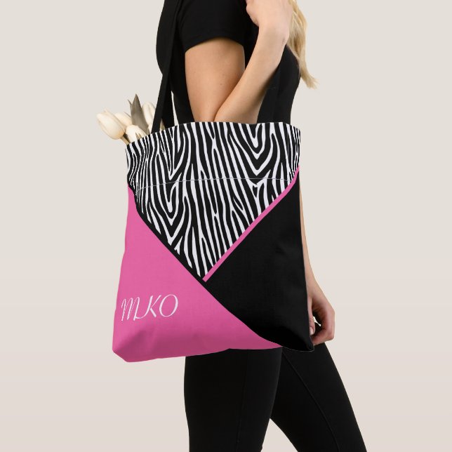Colour Block with Zebra Print Tote Bag (Close Up)