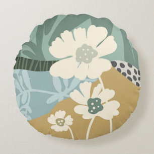 Colour Blocks Cosmos Flowers Silhouettes Modern Round Pillow