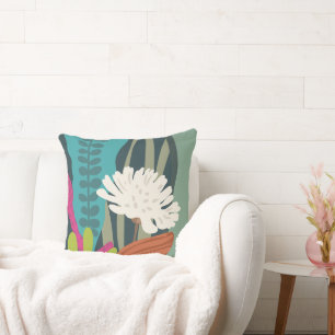 Colour Blocks Floral Silhouette Modern  Throw Pillow