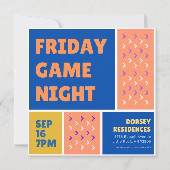 Colour Blocks Game Night Invitation (Front)
