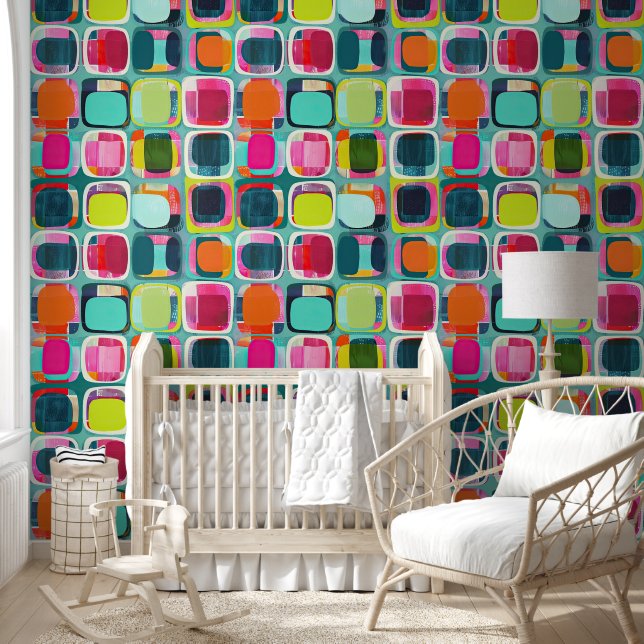 Colour Blocks Geometric Pattern Colourful Wallpaper (Kids)