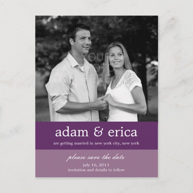 Colour Blocks Save The Date Postcard (Purple) (Front)