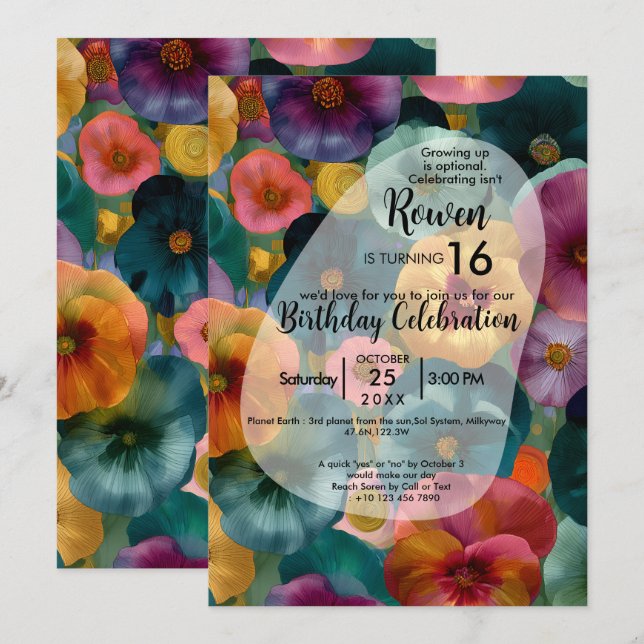 Colour Bloom | Colourful Flower Design Invitation (Front/Back)