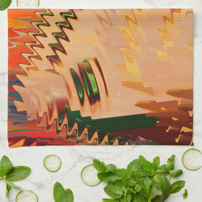 Colour break with zig zag or wave effect kitchen t towel (Folded)