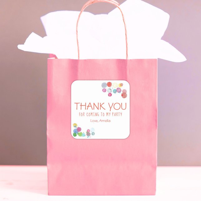 Colour Brush Blots Kids Thank you Birthday Square Sticker (Creator Uploaded)