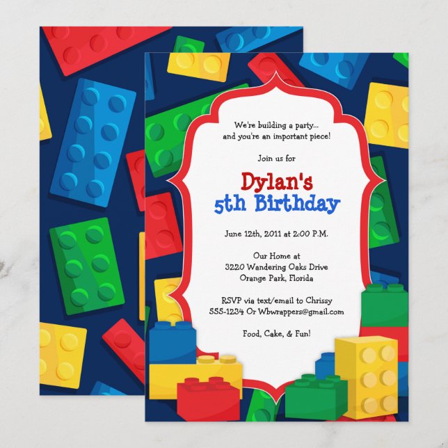 Colour Building Blocks Birthday Party Invitation (Front/Back)
