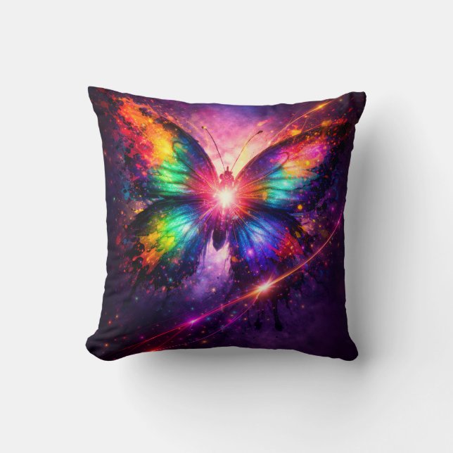 Colour Burst Butterfly Throw Pillow (Front)