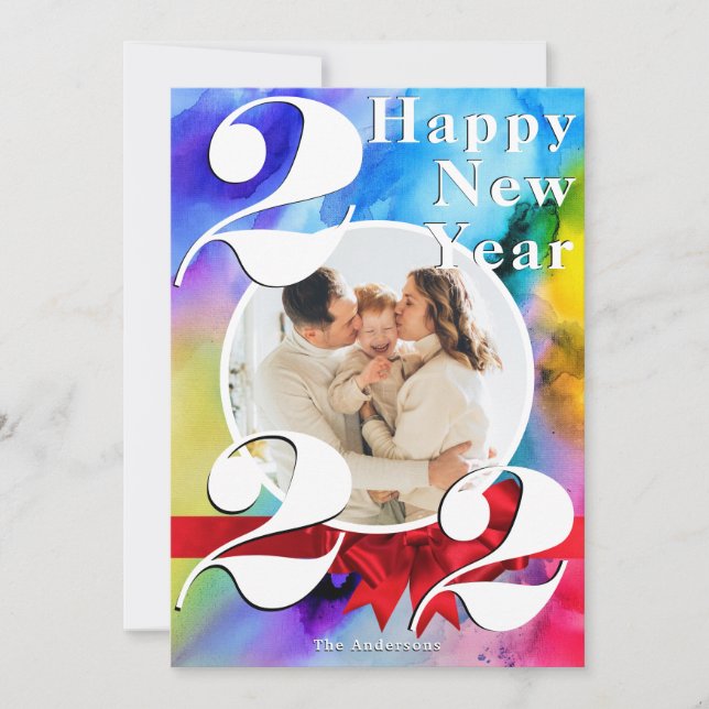 Colour Burst Happy New Year Custom 2022 Photo Card (Front)