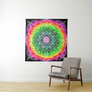 Colour Burst Rainbow Prism Mandala Tapestry