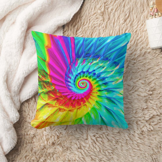 Colour Burst Spiral Pattern Art Throw Pillow (Blanket)