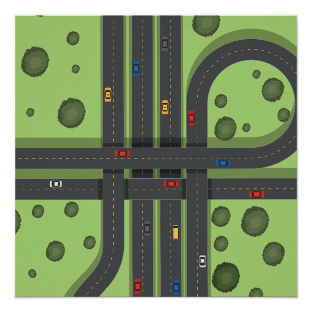 Colour Cartoon Highway & Cars Cool Background Grap Poster (Front)