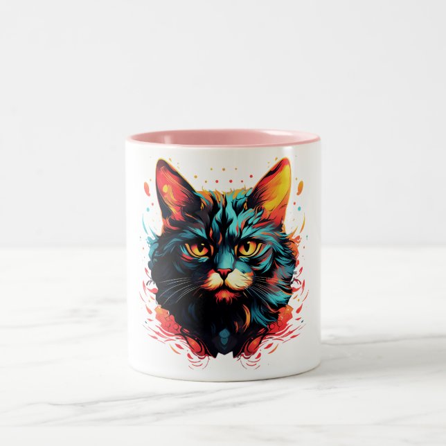Colour cat Two-Tone coffee mug (Center)