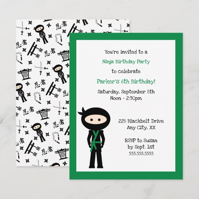 Colour Change Ninja Birthday party invite (Front/Back)