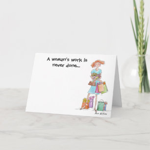 Colour Charicature Working Woman Shopping Card