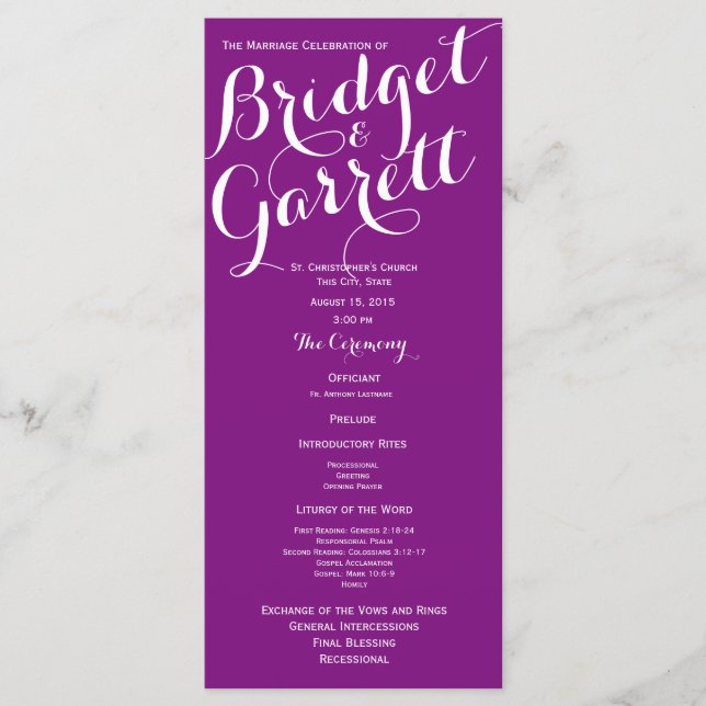 Colour Choice Text Design Wedding Program (Front)