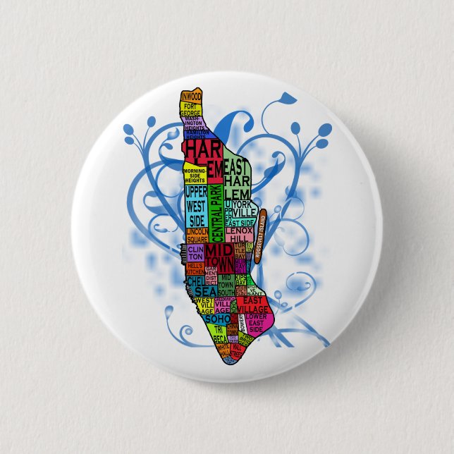 Colour Coded Manhattan Map 2 Inch Round Button (Front)