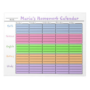 Colour Coded Weekly Homework Notepad