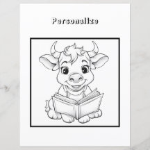 Colour Cow Reading a Book Personalized Paper Sheet