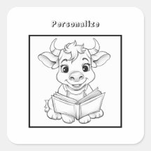 Colour Cow Reading a Book Personalized