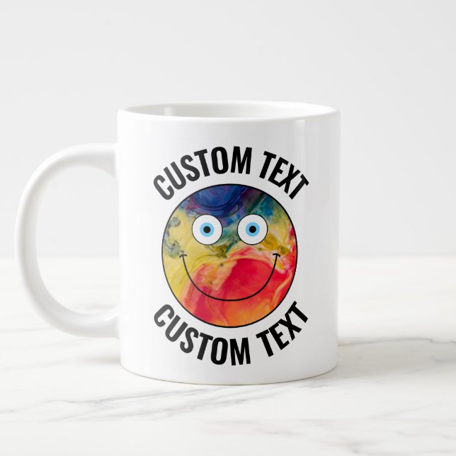 Colour Crazy Custom Happy Face & Personalized Text Large Coffee Mug (Left)