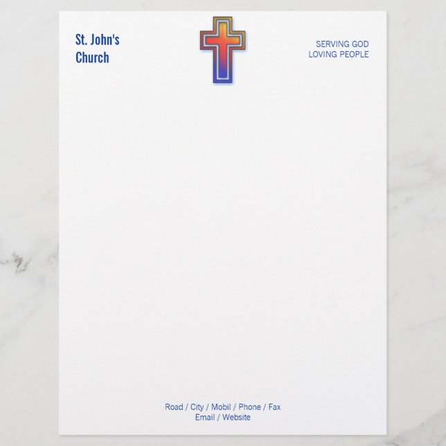 Colour Cross Symbol | Christian Church Letterhead (Front)