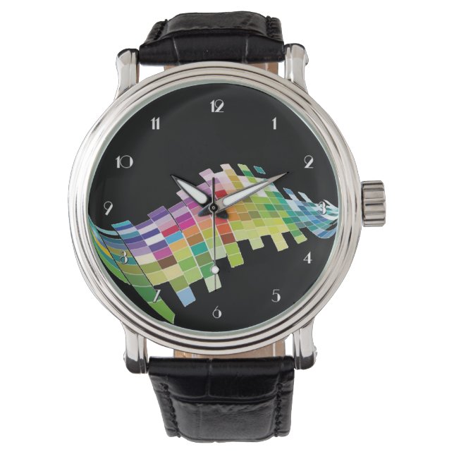 Colour Cube Pixels Black Wrist Watch (Front)