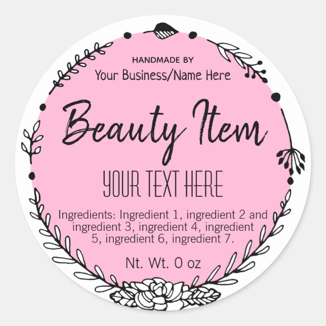 Colour Customizable Handmade Skin Care Business Classic Round Sticker (Front)