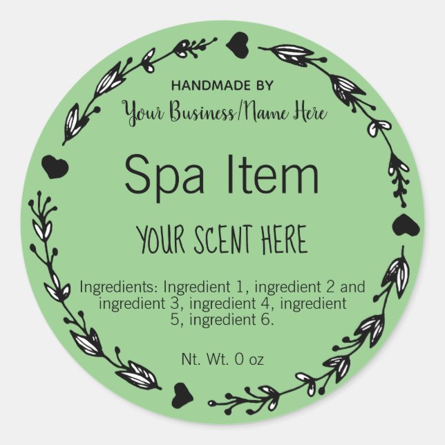 Colour Customizable Handmade Small Business Spa Classic Round Sticker (Front)