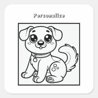 Colour Cute Dog Personalize   Square Sticker