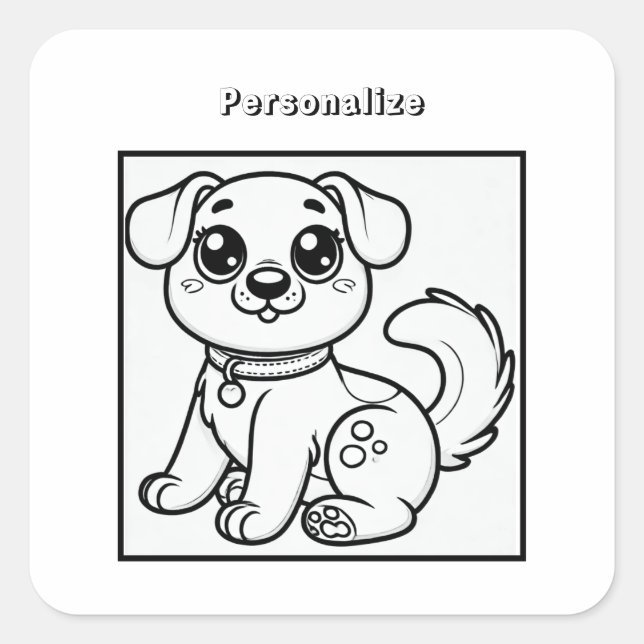 Colour Cute Dog Personalize   Square Sticker (Front)