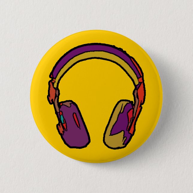 colour dj headphone 2 inch round button (Front)