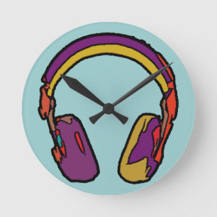 colour dj headphone round clock