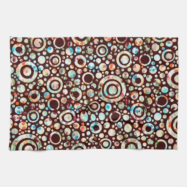 Colour Dots & Circle Pattern + your text & backgr. Kitchen Towel (Horizontal)