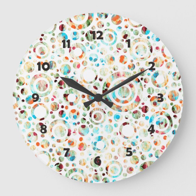 Colour Dots & Circle Pattern + your text & backgr. Large Clock (Front)