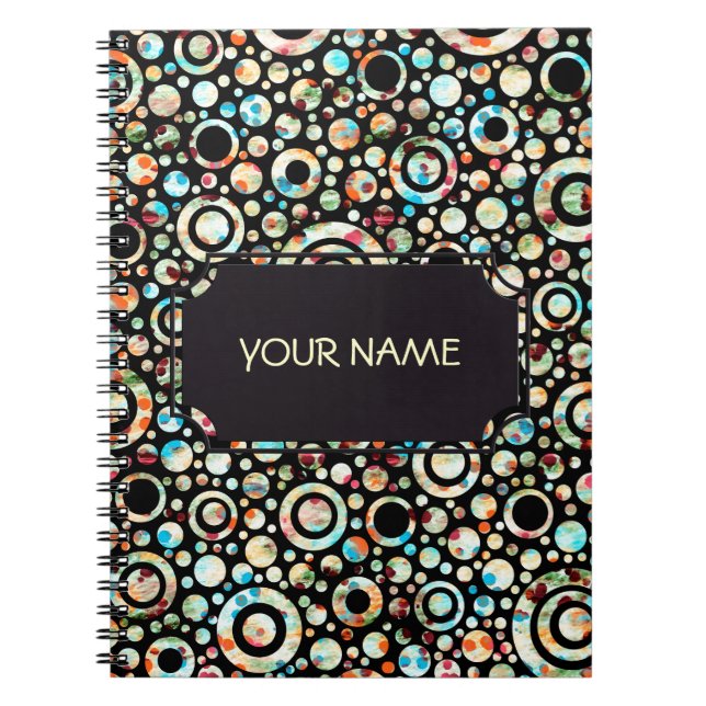 Colour Dots & Circle Pattern + your text & backgr. Notebook (Front)