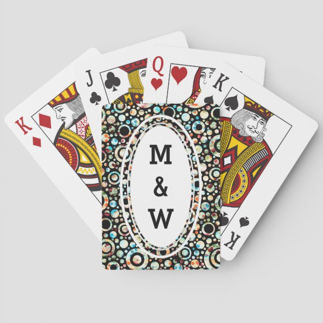 Colour Dots & Circle Pattern + your text & backgr. Playing Cards (Back)