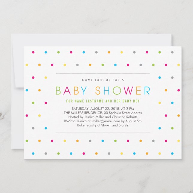 Colour Dots Modern Clean Neutral Baby Shower Invit Invitation (Front)