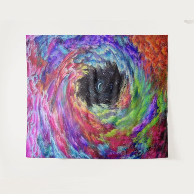 Colour Dreaming Cloud Swirl on Black Tapestry (Front (Horizontal))