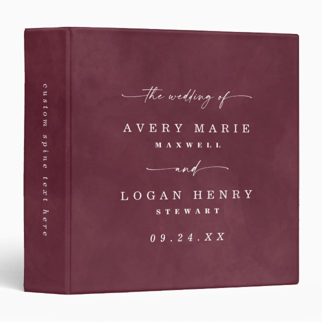 Colour Editable Burgundy Wine Wedding Photo Album Binder (Front/Spine)