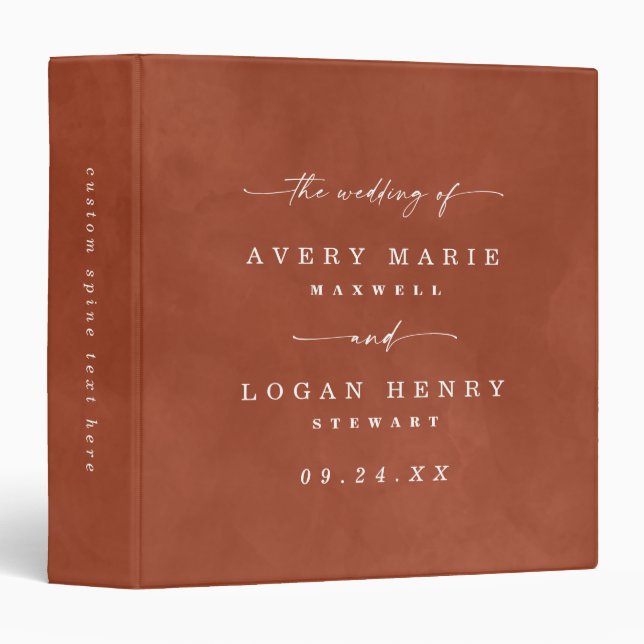 Colour Editable Burnt Orange Wedding Photo Album Binder (Front/Spine)