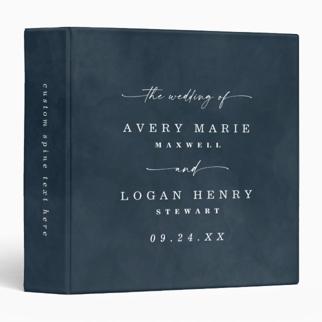 Colour Editable Dark Navy Blue Wedding Photo Album Binder (Front/Spine)