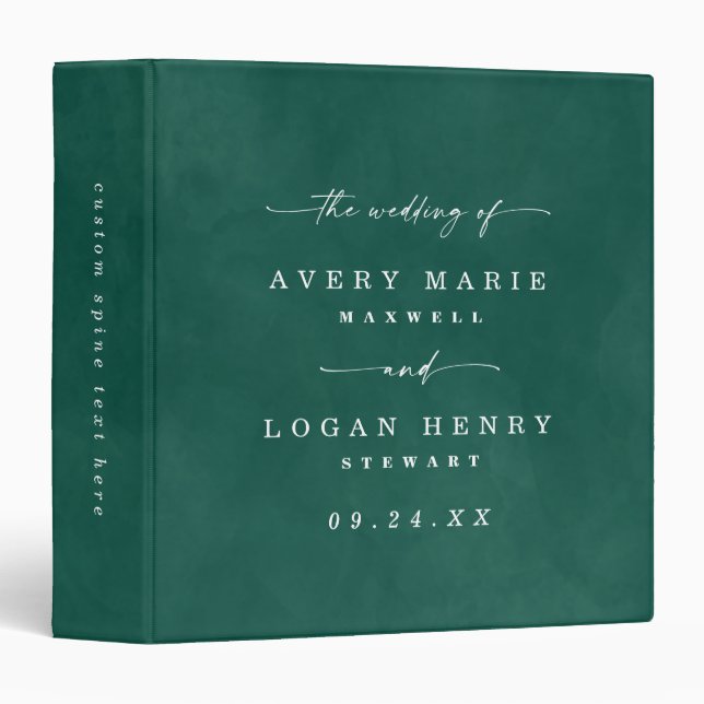 Colour Editable Emerald Green Wedding Photo Album Binder (Front/Spine)