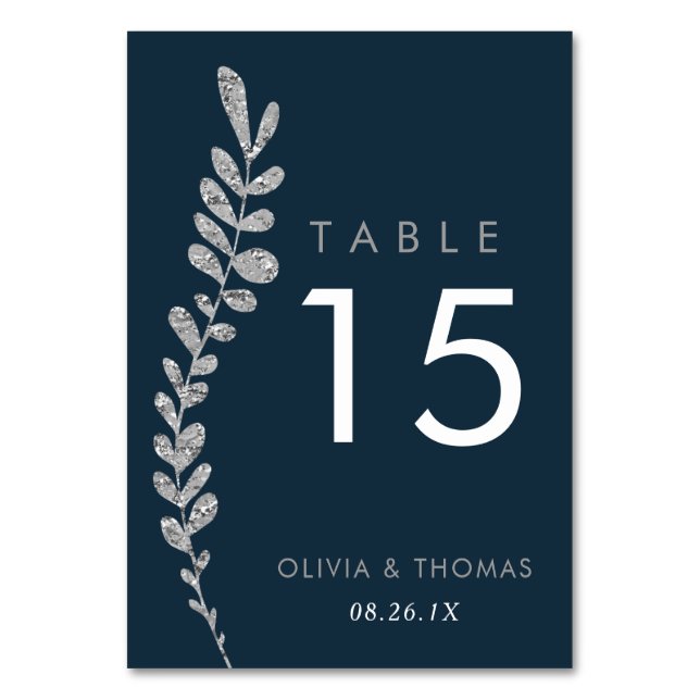 Colour Editable Faux Silver Leaf Table Number Card (Front)